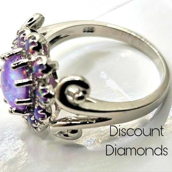 Lavender Purple Fire Opal Cabochon Ring on 925 Silver - Women's Je… - Picture 3 of 8